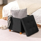 B FSOBEIIALEO Storage Ottoman with Tray, Foot Stools and Ottomans with Legs, Storage Cube Seat Linen Black 15"