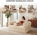 Futon Sofa Bed Modular Loveseat Sleeper Folding Pull Out Couch with Pillows, No Assembly Required Couch for Living Room Bedroom Guest Room (Beige, 53.15" Loveseat Sofa)