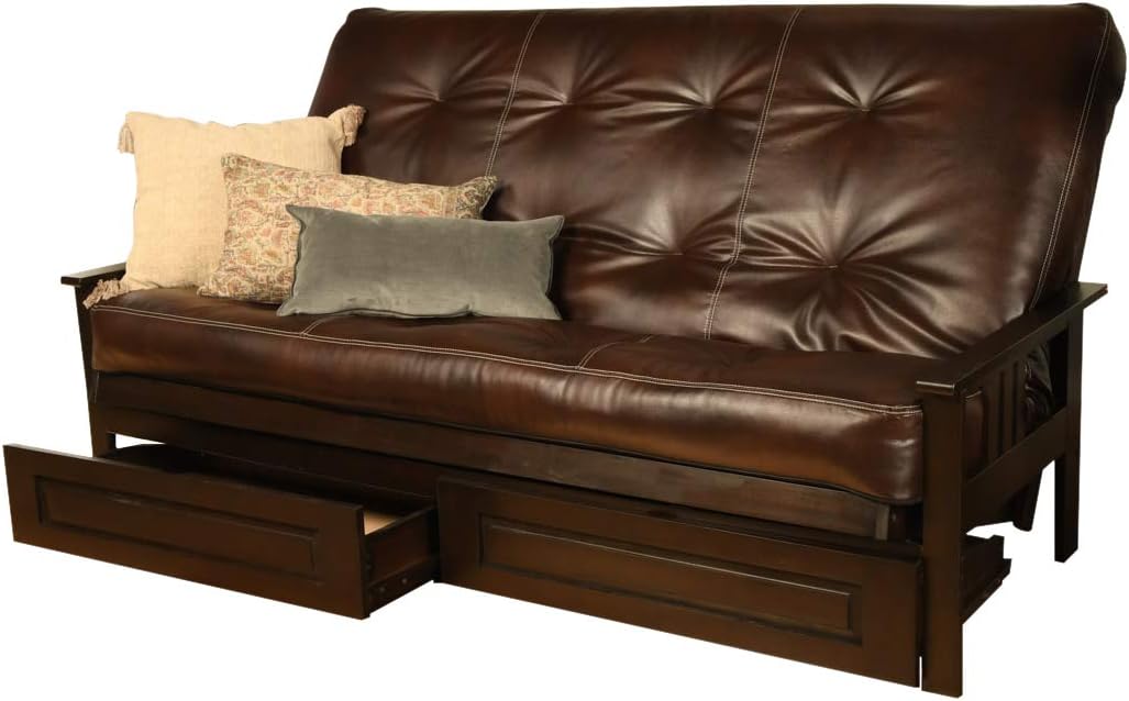 Kodiak Furniture Monterey Queen-size Futon, Storage Drawers, Espresso Finish with Oregon Trail Java Mattress