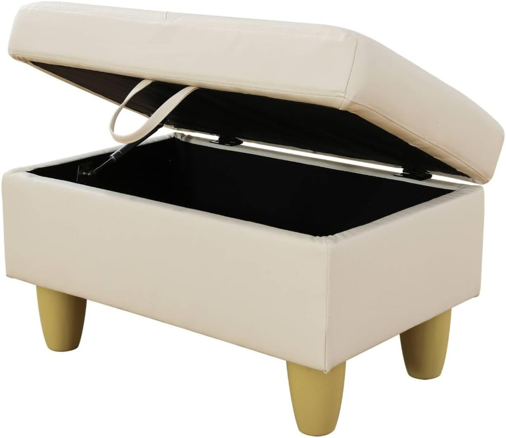 Faux Leather Rectangular Storage Ottomans Foot Rest, PU Leather Ottoman Foot Stools with Hinged Lid Modern Home Decor, 28.5'' X 19'' X 17.5'' Foot Stool for Living Room Bedroom (Creamy White)