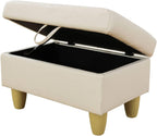 Faux Leather Rectangular Storage Ottomans Foot Rest, PU Leather Ottoman Foot Stools with Hinged Lid Modern Home Decor, 28.5'' X 19'' X 17.5'' Foot Stool for Living Room Bedroom (Creamy White)