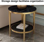 Bedside/Sofa Side Table: Stainless Steel & Marble Two-Tier Small Round Table – Suitable for Living Room Sofas and Corners