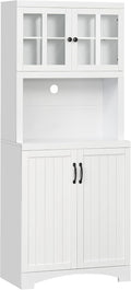 Kitchen Hutch, Pantry Cabinet with Glass Framed Door, Adjustable Shelves and Microwave Space for Dining Room, White