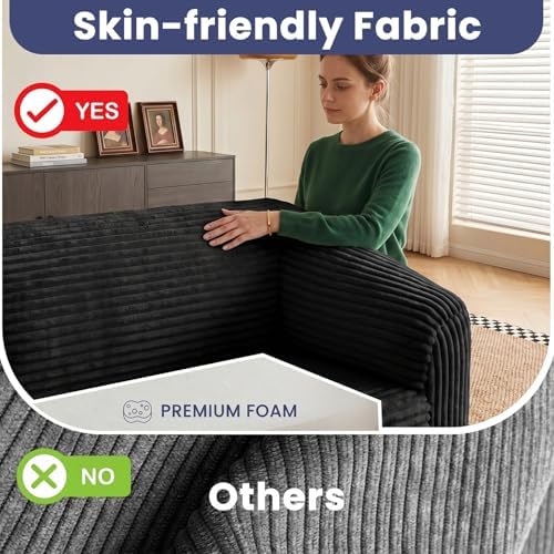 JUIKURY Convertible Sofa Bed, 3-in-1 Foldable Loveseat Couch with Armrest, Corduroy Floor Sofa & Sleeper Bed, No Assembly High-Density Foam Futon Mattress for Living Room, Small Apartment, Dorm