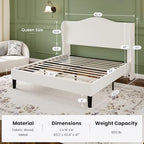 SHA CERLIN Queen Size Bed Frame with Curved Wingback Headboard,Soft White