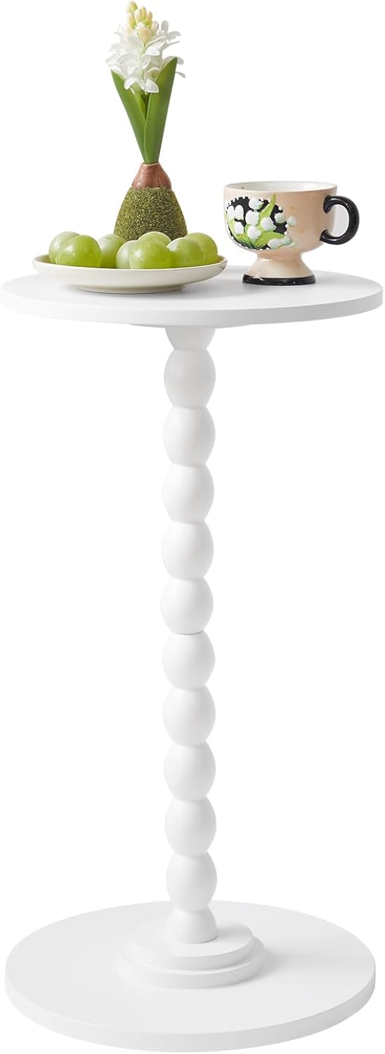 Aibiju Side Table, Wood Round Drink Table, Small End Table, Weighted Base Pedestal Table for Living Room, Bedroom, Modern White YD-RST001W