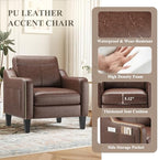 MALOL PU Leather Accent Chair Set of 2, Mid-Century Modern Living Room Armchair Sofa with Removable Cushions & Stitched Armrest Design, Bedroom Chair with Plastic Legs, Chocolate Brown