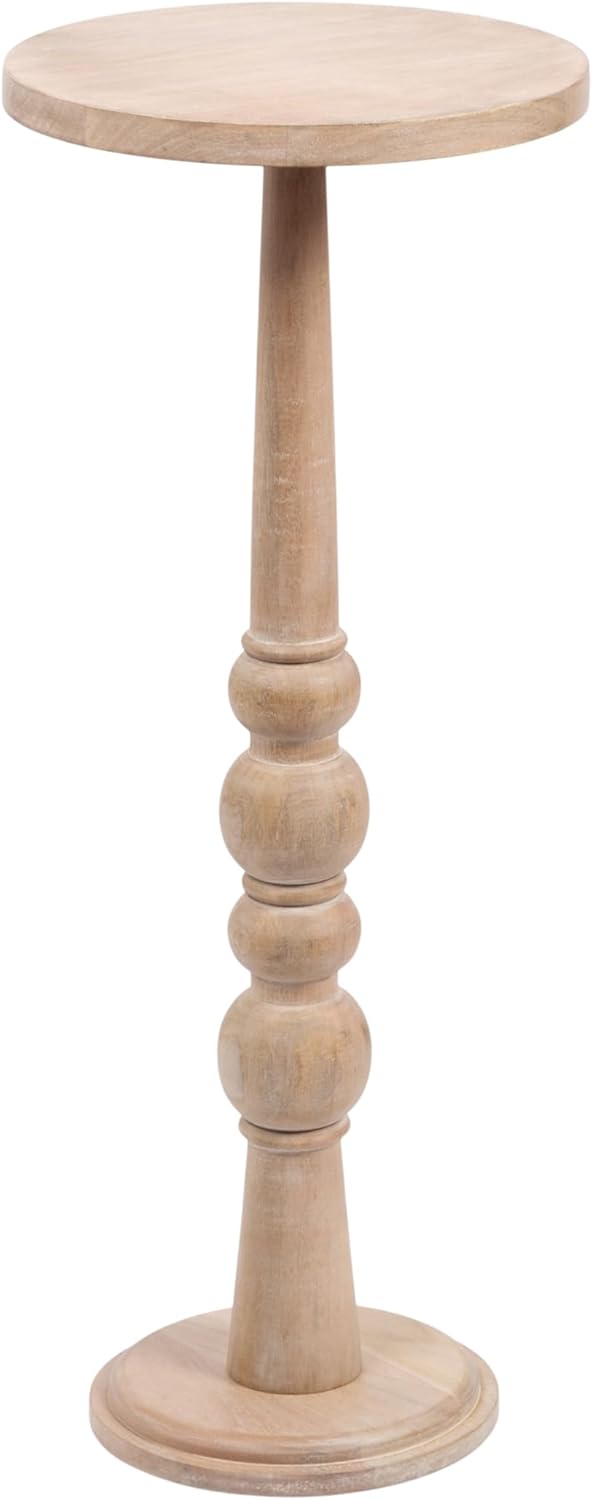 Kate and Laurel Wegner Traditional Wooden Round Drink Table, 12 x 12 x 30, Light Natural Wood, Elegant and Durable Mango Wood Pedestal Table for Use as Indoor Plant Stand or Useful Living Room Decor