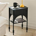 Black Side Table with Drawer, Wrought Iron Nightstand, 2-Tier End Table, Narrow Cabinet for Bedroom，Living Room, Office