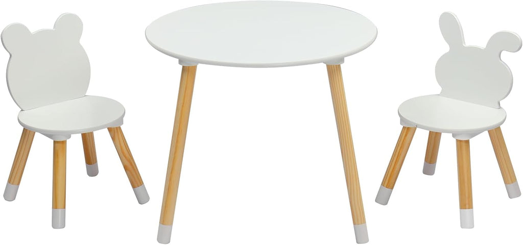 3-Piece Kids Table Chair Set White Round Play Furniture | Kids Activity Table and 2 Chairs Set, 3-Piece Folding Play Table Set, Pastel Multicolor for Home Daycare Playroom, White