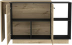 Kitchen Island with Double Doors and Three Shelves in Black | Includes two external shelves and three interior shelves for storage