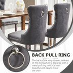 Leather Dining Chairs, Upholstered Dining Room Chairs, Grey, Set of 6 | Dining Chairs Set of 6, Leather Fabric, High Wing Back, Metal Pull Ring, Wood Frame, Mid Century Modern