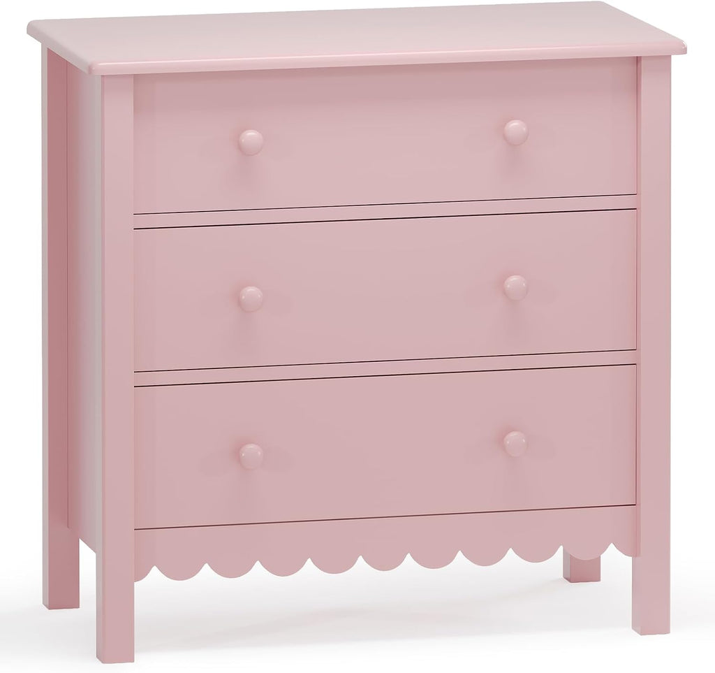 Vikiullf Large Nightstand with 3 Drawers, Pink, Engineered Wood, 27.56 x 13.78 x 26.97 inches (Pink)