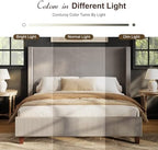 HOWE King Size Bed Frame with 50.8 Inch Corduroy Wingback Headboard, Taupe