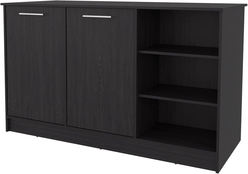 Wengue Kitchen Island with 2-Door and Open Storage | Six-shelf design with open storage for access and organized organization
