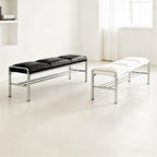Modern Stainless Steel Long Bench with Leather Cushion Home-use Soft-Pack Shoe Changing Stool Black Entryway(Large)