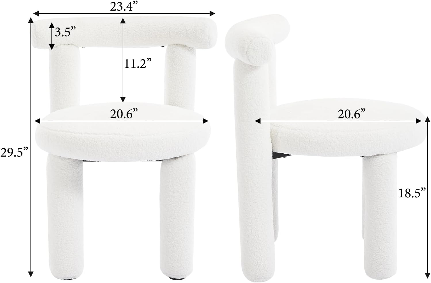 Sherpa Armless Dining Chair Set of 2, White | Curved Back,Pet Friendly Fabric,Tucks Under Table,Footpads Protect Floor,for Kitchen＆Dining