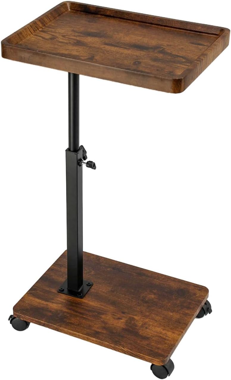 Side Table TV Tray for Couch,Height Adjustable C Shaped End Table for Small Spaces,Bedside Bathroom Living Room (Vintage Brown)