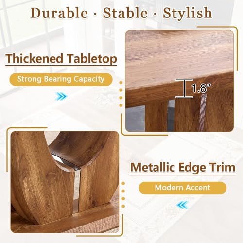 Modern Dining Table Set for 6, 63" Wood Kitchen Table with 6 PU Leather Upholstered Chairs, Farmhouse Style with 1.8" Thick Top and U-Shape Legs, 7 Piece Dining Room Set for Apartment or Kitchen