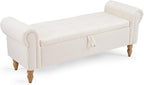 Furniliving 55” End of Bed Bench, Bedroom Bench with Button-Tufted, Large Upholstered Storage Ottoman Entryway Bench with Storage Shoe Cabinet Bench, for Bedroom, Linen, Beige
