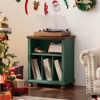 Joaxswe 24" Wide Record Player Stand with Vinyl Record Storage, Green | Mid-Century Record Player Table Up to 200 Albums,Large Wood Turntable Stand Cabinet Dispaly Shelf for Living Room,Bedroom
