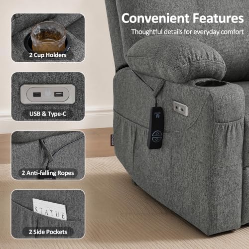 MCombo Power Lift Recliner Chair for Elderly 7040(Grey, Medium) | Heat and Massage, Breathable Fabric, USB& Type C Charging Port, FSC Certified