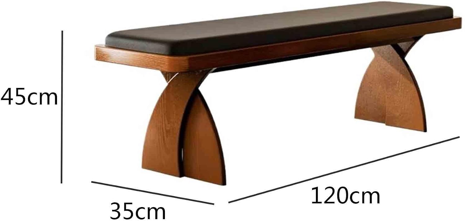 Modern Wooden Long Bench at The Foot of The Bed in The Bedroom Dressing Room or Home Use Leather Shoe Changing Entryway(Small)