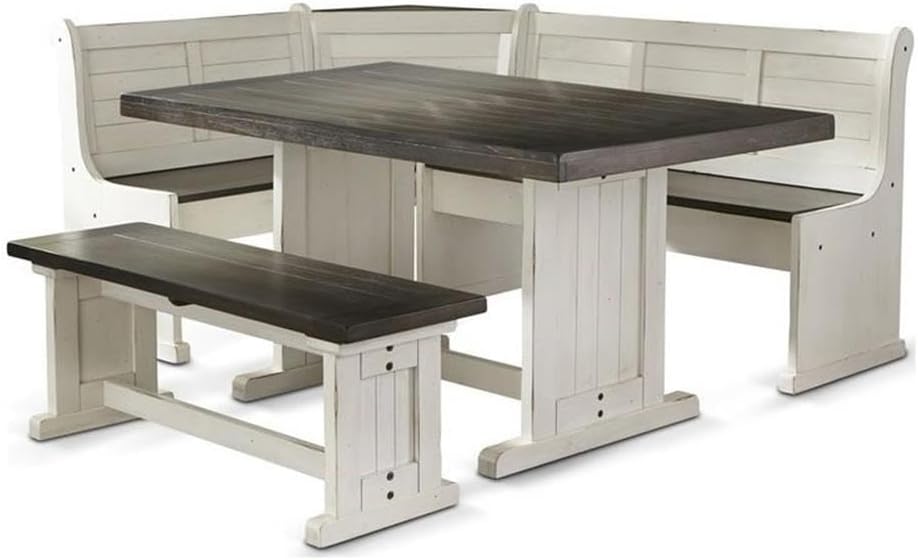 Pemberly Row 4-Pieces Dining Set Wood, Rectangular in Brown (36" H x 75" W x 56" D) for Kitchen, Dining Room with Table, Reversable Benches, and Storage Space