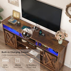 70" LED Farmhouse TV Stand for 80/75/70 Inch TVs,Tall Entertainment Center Storage Cabinets w/Power Outlets and Sliding Barn Door,Rustic TV Stands for Living Room,Media Console Cabinet (Brown)