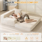 Erament Convertible Sofa Bed, Loveseat Folding Floor Futon Sleeper Sofa Couch Bed Foldable Couch, Corduroy Pull Out Sofa Bed with 2 Pillows for Living Room & Bedroom