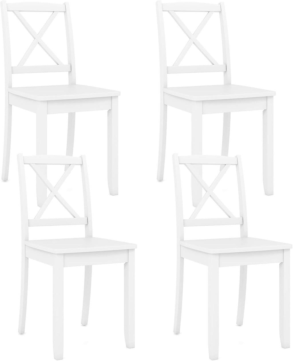 GOFLAME Dining Chairs Set of 4, Kitchen Chairs with Rubber Wood Legs & Cross Back, Farmhouse Armless Dinette Chairs for Dining Room, Living Room, Restaurant, 400 LBS Load Capacity, White