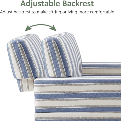 VANOMi 47" Chaise Lounge Chair, Adjustable Backrest, Navy Stripe Chenille | Recliner Sleeper Sofa with Pillows, Oversized Upholstered Single Sofa Bed, Lounge Chair for Living Room, Bedroom, Office