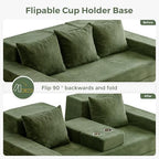 MAXYOYO Convertible Sofa Bed, 80" Oversized Loveseat Couch 4 in 1 Foldable Floor Sofa Couch in A Box with 2 Cup Holders, Folding Chair for Living Room, No Assembly Required, Green | Corded Green 4-in-1 Couch Converts Into a Floor Sofa