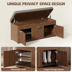37.4" W Shoe Bench with Storage, Lift Top Entryway Bench, Walnut | 2-Tier Adjustable Shoe Rack with Cushioned Seat, Hidden Storage, Wooden End of Bed Bench for Bedroom, Living Room, Hallway