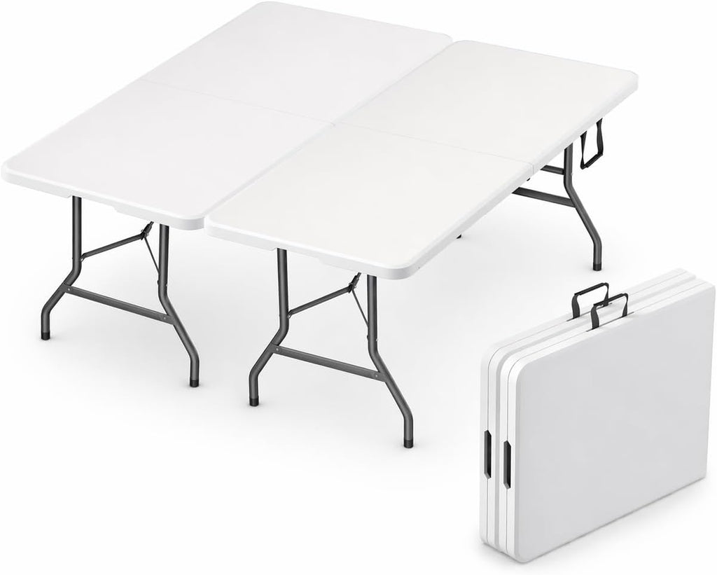 2 PACK of 6 Feet Foldable Table with Built in Handle & Steel Legs | 6FT Heavy Duty Folding Portable | Perfect for Party, Dining, Wedding, Events, Picnic Indoor, Outdoor, Camping, Folding - 6 Foot