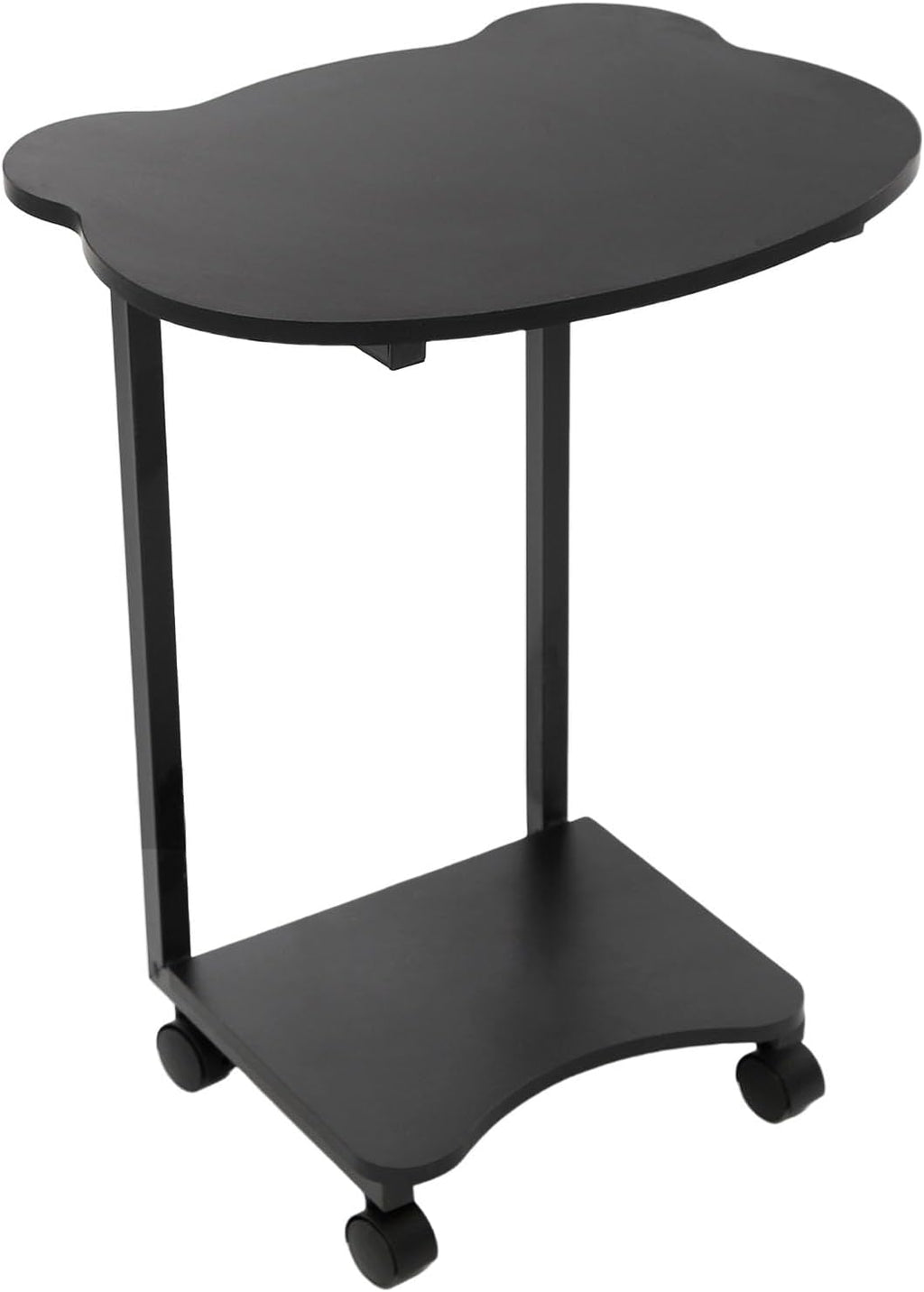 Portable Mobile Desk Side Table with Wheels, C Shaped White End Table for Bedrooms, Living Rooms, Offices, Reception Rooms, Panda Shaped Desktop
