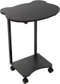 Portable Mobile Desk Side Table with Wheels, C Shaped White End Table for Bedrooms, Living Rooms, Offices, Reception Rooms, Panda Shaped Desktop