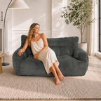 59" Corduroy Bean Bag Chair,2 Seat Loveseat Sofa,Corduroy Lazy Sofa Bed for Adults,Fit Living Room, Bedroom,Outdoor Spaces,Ultra Soft Dutch Velvet,Fluffy Comfort Cover,72h Rebound,Dark Grey