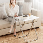 TV Tray Table,Folding Table with Cup Holder Portable,Foldable Snack Tray for Eating,Small Folding Tables Set of 2,Dinner Tables for Couch, Living Room,Small Space (White Marble,2Pcs)