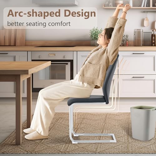 cinkehome Modern Black Dining Chairs Set of 4 with Silver Metal Legs, High Back Upholstered Armless Side Chair for Kitchen, Dining Room, Faux Leather
