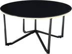 3pc Round Coffee and End Tables Set Black Tempered Glass Top Metal Frame | Includes 1 cocktail table and 2 end tables with black tempered glass tops
