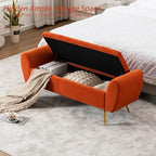 56" Storage Bench for Bedroom King Size Bed, Gold Legs, Velvet Orange
