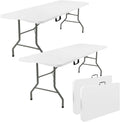 Fivenl 2 Pack 6 Feet Portable Folding Table White, Steel Legs Fold-in-Half with Carrying Handle Rectangular Plastic Foldable Table for Party, Wedding, Camping, Picnic, Dining, Indoor Outdoor Events