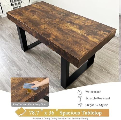 9-Piece Extendable Dining Table Set for 8, 63-78 Inch Rustic Brown Kitchen Tables Set with 8 Grey Tufted Chairs Farmhouse Wood Expandable Dining Room Table Set 8 for Kitchen Dining