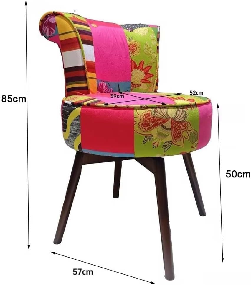Etlegor Retro Wooden Makeup Chair, French-Style Dining Chair with Curved Upholstered Backrest Velvet Vanity Stool for Bedroom, Dining Room, Living Room(#3,Seat Height: 50 cm)