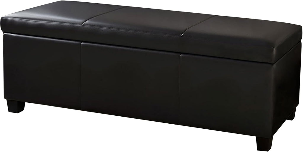 BELLEZE Storage Faux Leather Ottoman, 47 Inch Bench Bedroom Bench with Safety Close Hinge, Extra Long Ottoman with Storage for Living Room, Entryway, Hallway, Foot Rest, Support 300lbs - Black