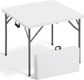 34" Square Folding Table Fold-in-Half Utility Dining Portable Table Heavy Duty HDPE with Carrying Handle, Plastic Tables for Camping,Picnic, Office, Party,Card Table (White)
