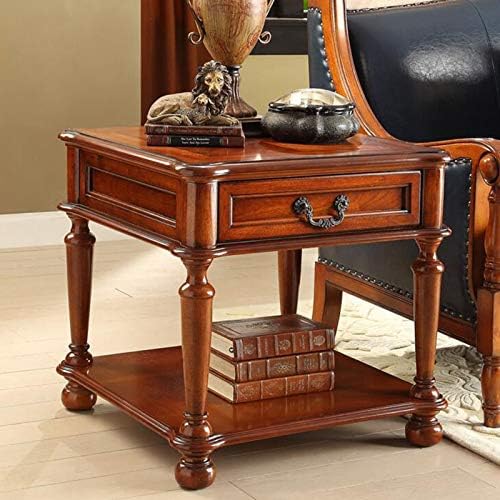 Telephone Table, Living Room Solid Wood Sofa Side Table,American Telephone Side Table,European Style Simple Retro Tea Table,Bedside Table with Drawers (Color:Chestnut,Siz