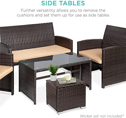 Best Choice Products Set of 2 Wicker Ottomans, Multipurpose Outdoor Furniture for Patio, Backyard, Additional Seating, Footrest, Side Table w/Storage, Removable Cushions - Brown/Beige