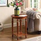 Telephone Table, End Table European Sofa Side Table,Solid Wood Coffee Table,Round Small Telephone Table for Home -515171cm(Color:Light Brown,Size:20.1720.1727.95in)